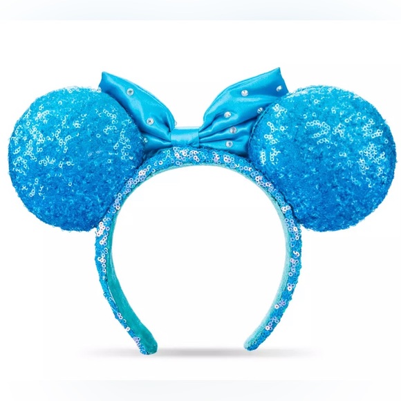 ✨HP 🏰 NWT Authentic Minnie Mouse Ears Aqua Sequin Headband - Picture 3 of 3